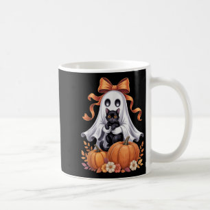 Gruseliger Geist hält schwarze Katze Groovy Floral Kaffeetasse