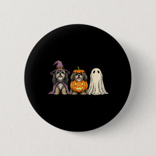 Gruseliger Geist Lhasa Apso Kürbis Halloween Hund Button