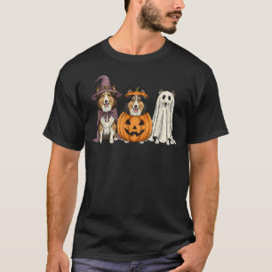 Gruseliger Geist Shetland-Schäferhund Kürbis Hallo T-Shirt