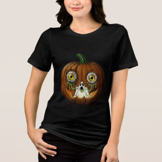 Gruseliger Geist tropfende Augäpfel Jack-O-Lantern Tri-Blend Shirt