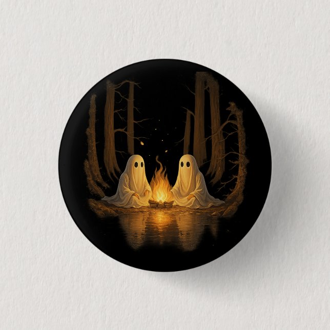 Gruseliger Geister-Lagerfeuer-Nachtwald-Kunst - Ha Button (Vorderseite)