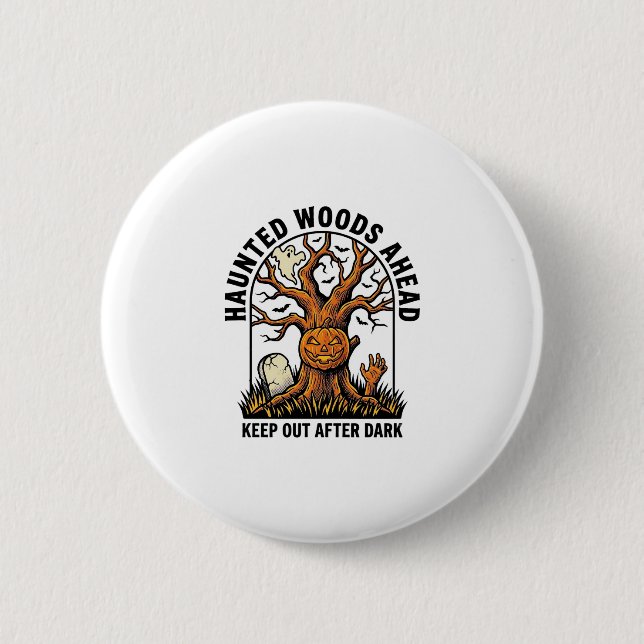 Gruseliger Gespensterbaum Vintage Halloween-Warn-S Button (Vorderseite)