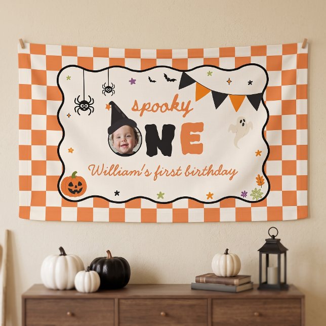 Gruseliger Gingham-Halloween-Geburtstag Banner (Von Creator hochgeladen)