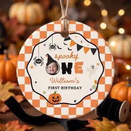 Gruseliger Gingham-Halloween-Geburtstag Geschenkanhänger