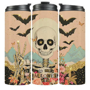 Gruseliger Glitter-Goth-Skelett-Halloween-Tumbler- Thermosbecher
