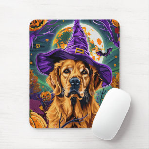 Gruseliger Golden Retriever Halloween Hexe Kürbis Mousepad