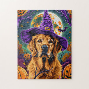 Gruseliger Golden Retriever Halloween Hexe Kürbis Puzzle