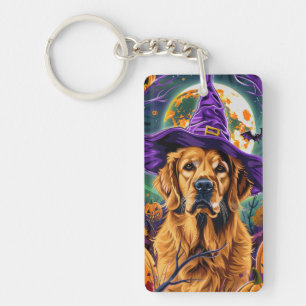 Gruseliger Golden Retriever Halloween Hexe Kürbis Schlüsselanhänger