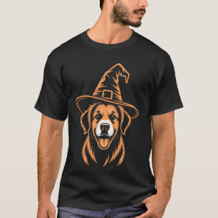 Gruseliger Golden Retriever Zauberer Hut Halloween T-Shirt