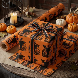 Gruseliger Gothic-Halloween-Vogelscheuche-Kürbis-M Geschenkpapier