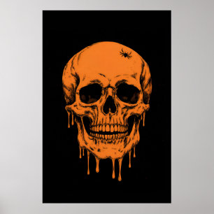 Gruseliger grinsender Totenkopf mit einer Spinne, Poster