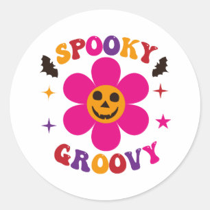 Gruseliger Groovy Rosa Halloween-Blume  Runder Aufkleber