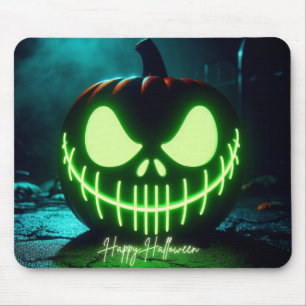 Gruseliger grüner leuchtender Halloween-Kürbis Mousepad