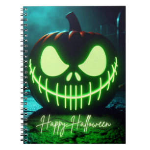 Gruseliger grüner leuchtender Halloween-Kürbis Notizblock