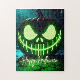 Gruseliger grüner leuchtender Halloween-Kürbis Puzzle