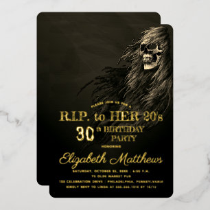 Gruseliger Haarschädel - RIP zum 20. Geburtstag Folieneinladung