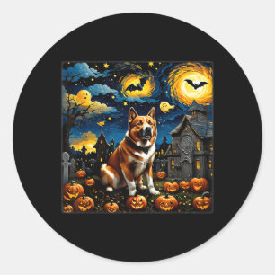 Gruseliger Halloween Akita Hund Sternennacht Runder Aufkleber