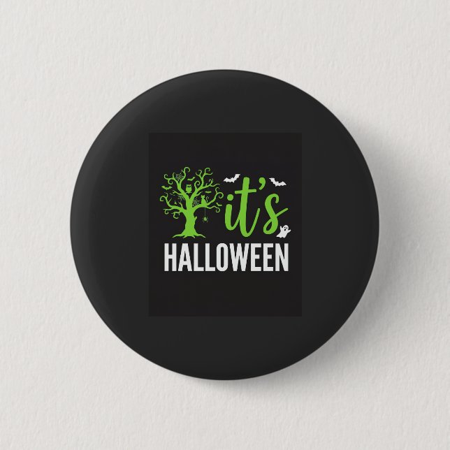 Gruseliger Halloween-Baum-Fledermäuse-Vektordesign Button (Vorderseite)