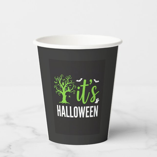 Gruseliger Halloween-Baum-Fledermäuse-Vektordesign Pappbecher (Vorderseite)