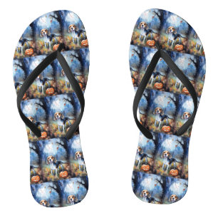 Gruseliger Halloween-Beagle mit Kürbissen Flip Flops