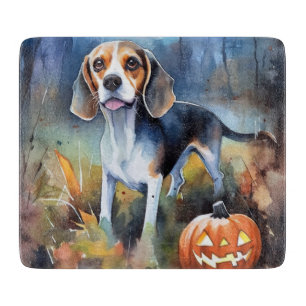 Gruseliger Halloween-Beagle mit Kürbissen Schneidebrett