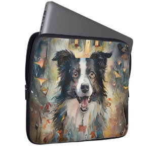 Gruseliger Halloween Border Collie mit Kürbissen Laptopschutzhülle