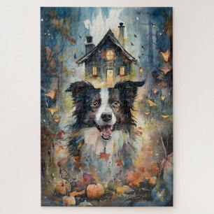 Gruseliger Halloween Border Collie mit Kürbissen Puzzle