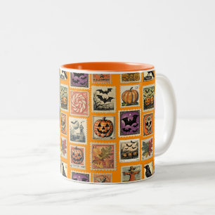 Gruseliger Halloween-Briefmarken-Muster-Becher  Zweifarbige Tasse