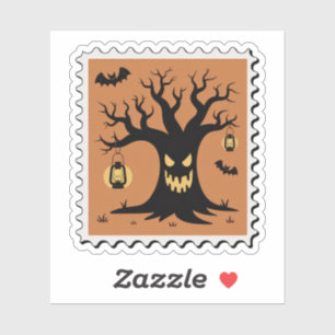 Gruseliger Halloween-Briefmarkenbaum Aufkleber