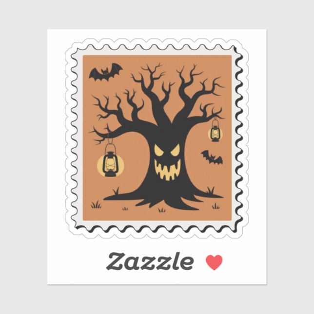 Gruseliger Halloween-Briefmarkenbaum Aufkleber (Blatt)