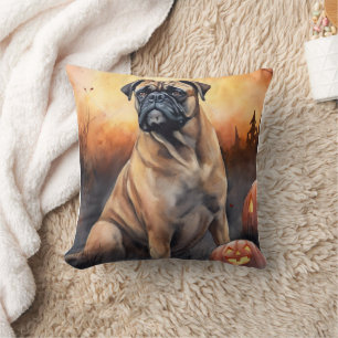 Gruseliger Halloween-Bullmastiff mit Kürbissen Kissen