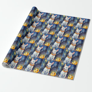Gruseliger Halloween-Bullterrier mit Kürbissen Geschenkpapier