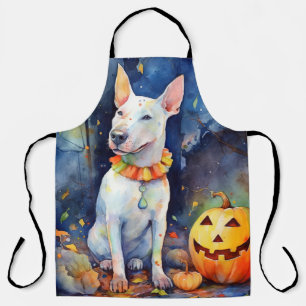 Gruseliger Halloween-Bullterrier mit Kürbissen  Schürze