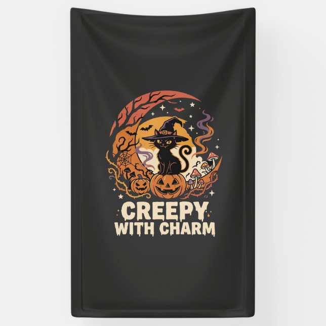 Gruseliger Halloween-Charme-Katze Banner (Vertikal)