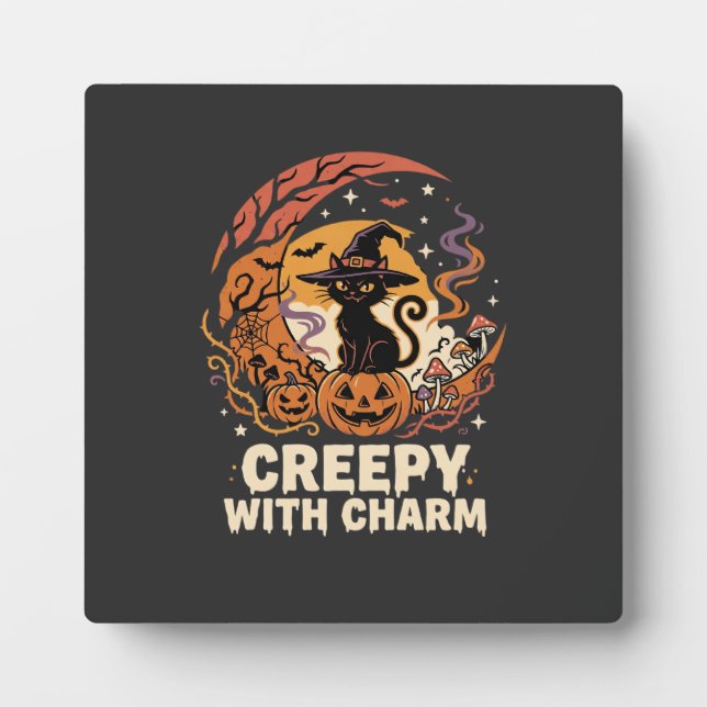 Gruseliger Halloween-Charme-Katze Fotoplatte (Vorderseite)