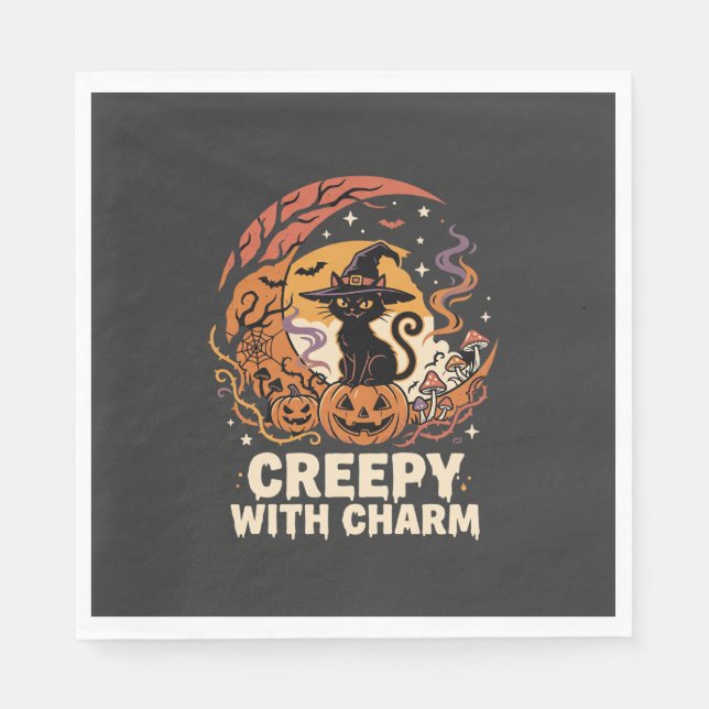 Gruseliger Halloween-Charme-Katze Serviette (Vorderseite)