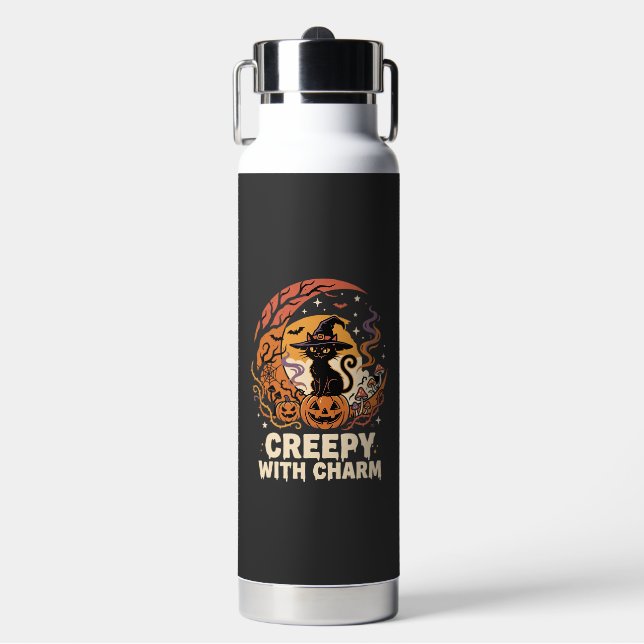 Gruseliger Halloween-Charme-Katze Trinkflasche (Vorderseite)