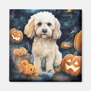 Gruseliger Halloween-Cockapoo mit Kürbissen Magnet
