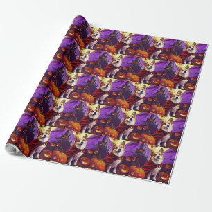 Gruseliger Halloween-Corgi-Vampir-Kürbis Geschenkpapier