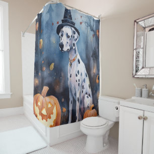 Gruseliger Halloween-Dalmation mit Kürbissen Duschvorhang