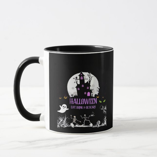 Gruseliger Halloween-Ess-Trink-Und-Sei-Grausam-Kla Tasse (Links)