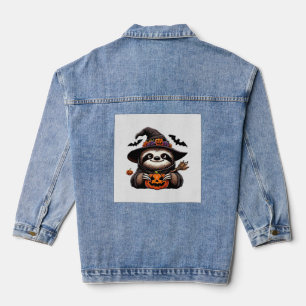 Gruseliger Halloween Faultier Hexenhut-Kostüm Grus Jeansjacke