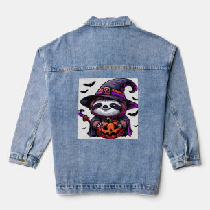 Gruseliger Halloween Faultier Hexenhut-Kostüm Grus Jeansjacke