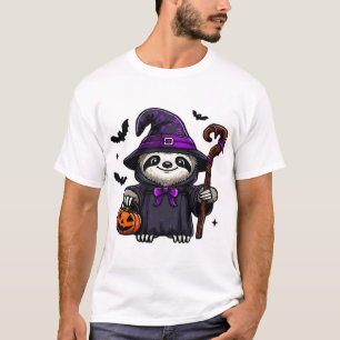Gruseliger Halloween-Faultier-Hexenhut-Kostüm-spoo T-Shirt