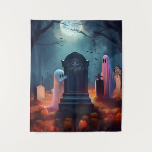 Gruseliger Halloween-Friedhof Wandteppich