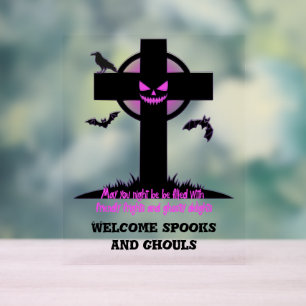 Gruseliger Halloween-Friedhofskreuz Acrylschild