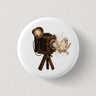 Gruseliger Halloween-Geist, der aus der Kamera auf Button
