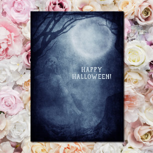 Gruseliger Halloween-Geist Vollmond in der Nacht Postkarte