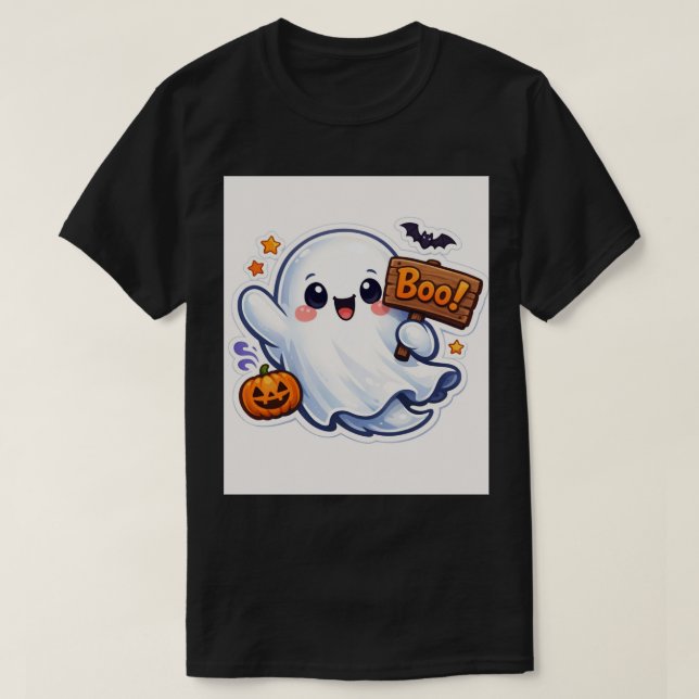 Gruseliger Halloween-Geister-Aufkleber T-Shirt (Design vorne)