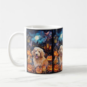Gruseliger Halloween Goldendoodle mit Kürbissen Kaffeetasse